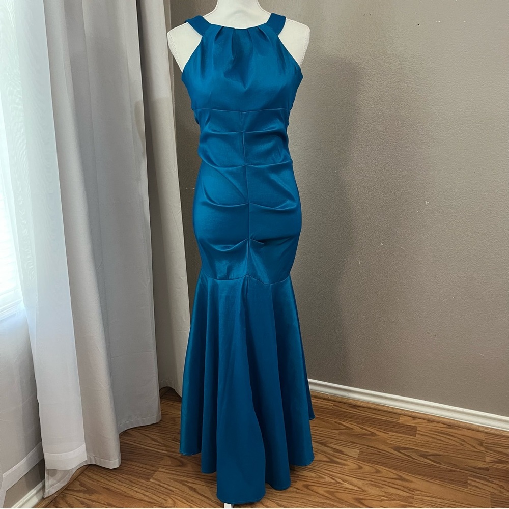 Teal Mermaid Rouched formal gown dress size Medium